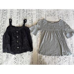 Maurices Women's Gray Smocked Top with Lace Sleeves, Size XS